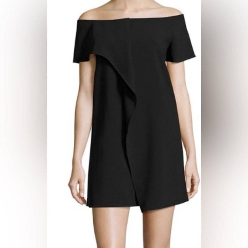 Halston Heritage Black Asymmetrical Off Shoulder Shift Dress